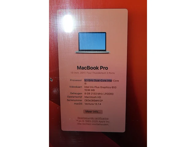 Apple macbook pro 3,1 ghz quad-core intel core i5. videokaart intel iris plus graphics 650 1536 mb. 8 gb r... - afbeelding 3 van  7