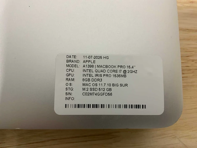 Apple macbook pro a1398(i7) laptop (2x) - afbeelding 9 van  11