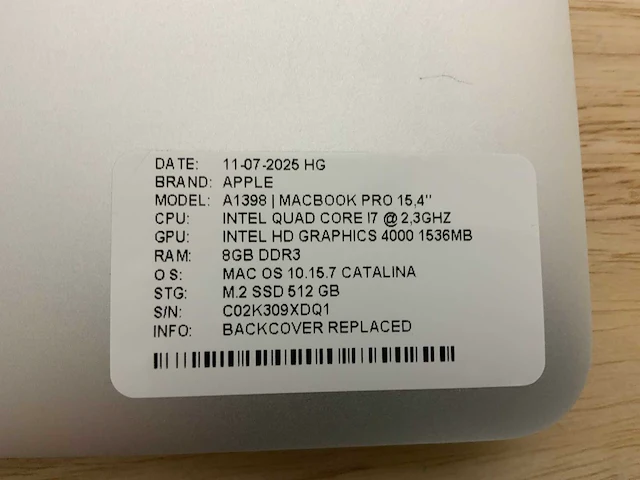 Apple macbook pro a1398(i7) laptop (2x) - afbeelding 11 van  11