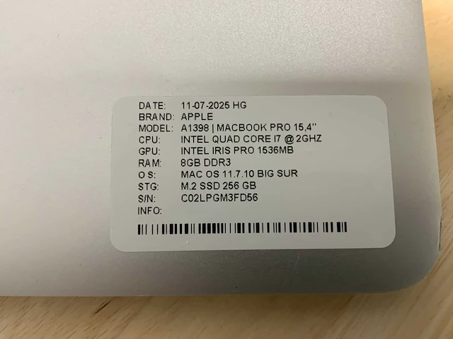 Apple macbook pro a1398(i7) laptop (2x) - afbeelding 7 van  9