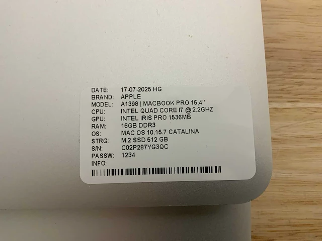 Apple macbook pro a1398(i7) laptop (2x) - afbeelding 6 van  8