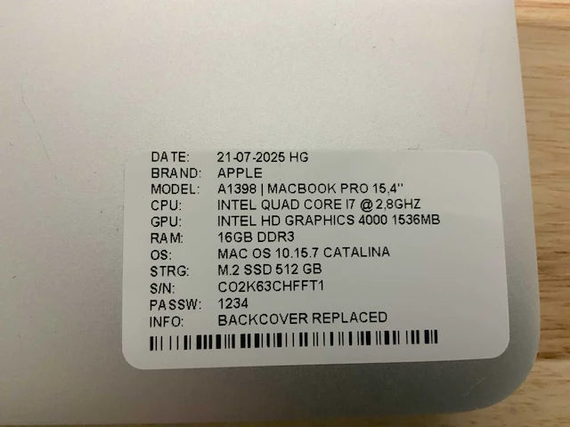 Apple macbook pro a1398(i7) laptop (2x) - afbeelding 6 van  8
