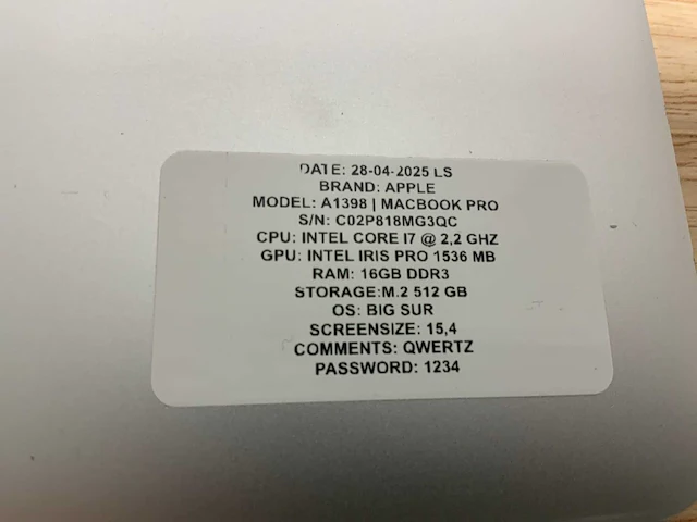 Apple macbook pro a1398(i7) laptop - afbeelding 8 van  8