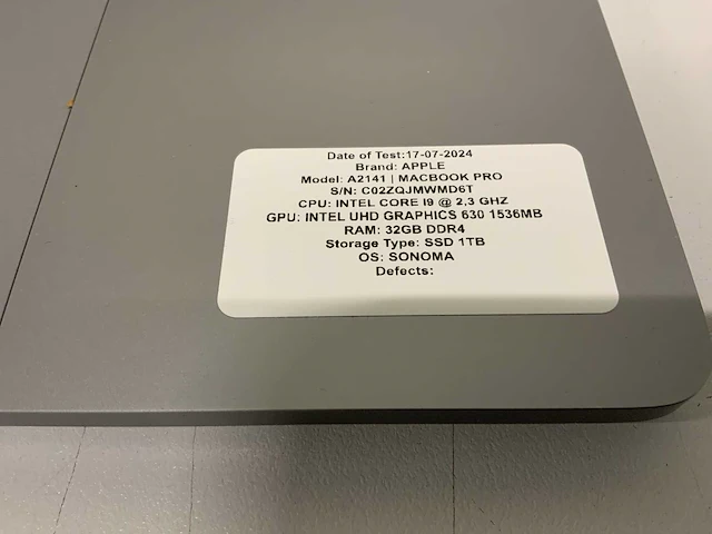 Apple macbook pro a2141(i9) laptop - afbeelding 2 van  7