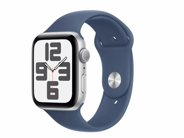 Apple watch se 2024 gps 44mm zilver aluminium case with denim sport band - afbeelding 1 van  2