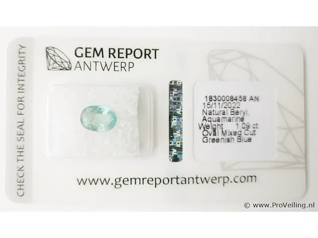 Aquamarine 1.09ct gra certified - afbeelding 5 van  8