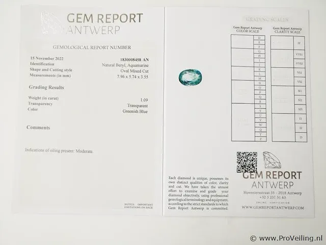 Aquamarine 1.09ct gra certified - afbeelding 8 van  8
