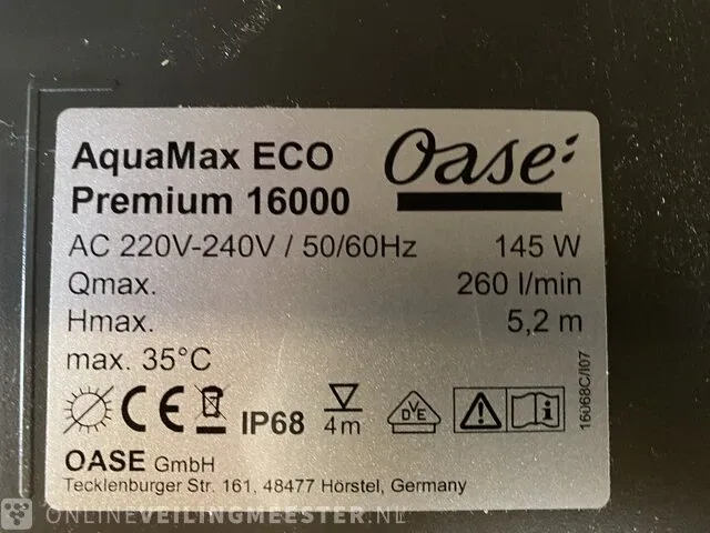 Aquamax eco premium 16000 vijverpomp oase, 16000 l/h - afbeelding 3 van  3