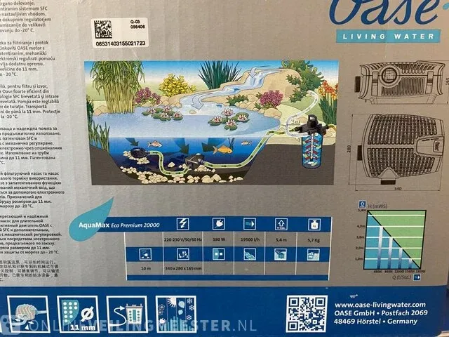 Aquamax eco premium 20000 vijverpomp oase, 20000 l/h - afbeelding 2 van  2