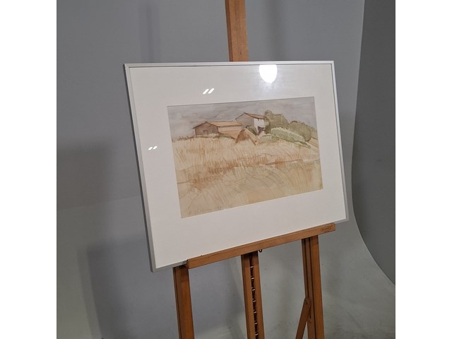 Aquarel, hans olsthoorn, landschap met korenveld, 1972 - afbeelding 2 van  8