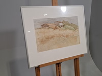 Aquarel, hans olsthoorn, landschap met korenveld, 1972 - afbeelding 2 van  8