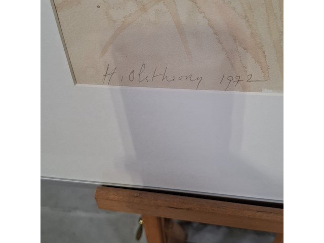 Aquarel, hans olsthoorn, landschap met korenveld, 1972 - afbeelding 4 van  8