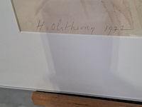 Aquarel, hans olsthoorn, landschap met korenveld, 1972 - afbeelding 4 van  8