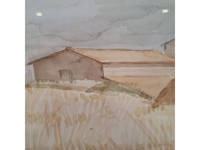 Aquarel, hans olsthoorn, landschap met korenveld, 1972 - afbeelding 6 van  8