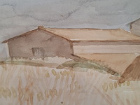 Aquarel, hans olsthoorn, landschap met korenveld, 1972 - afbeelding 6 van  8