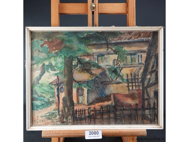 Aquarel in houten lijst - afbeelding 1 van  5