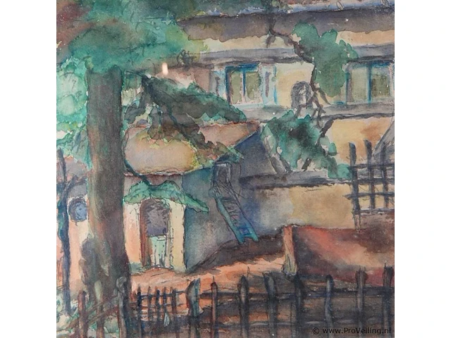 Aquarel in houten lijst - afbeelding 3 van  5