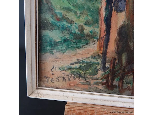 Aquarel in houten lijst - afbeelding 4 van  5