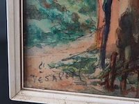 Aquarel in houten lijst - afbeelding 4 van  5