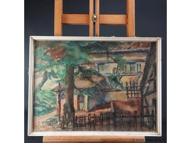 Aquarel in houten lijst - afbeelding 2 van  5