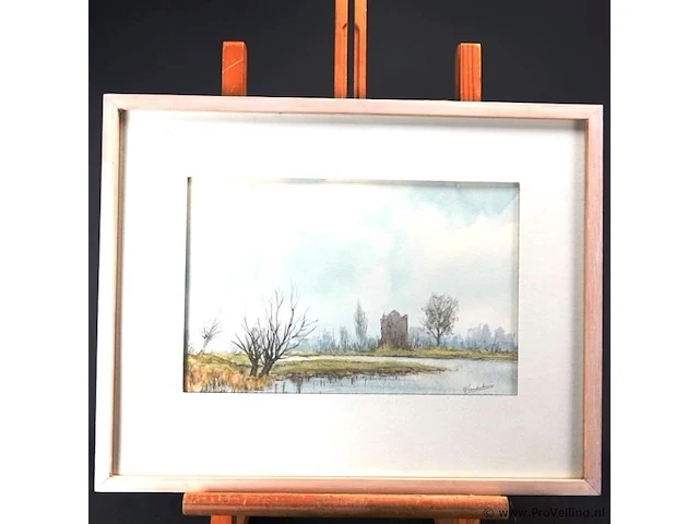 Aquarel in passe-partout en houten lijst - afbeelding 2 van  5