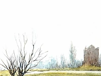 Aquarel in passe-partout en houten lijst - afbeelding 3 van  5