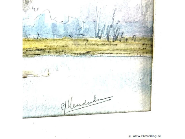 Aquarel in passe-partout en houten lijst - afbeelding 4 van  5
