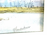 Aquarel in passe-partout en houten lijst - afbeelding 4 van  5