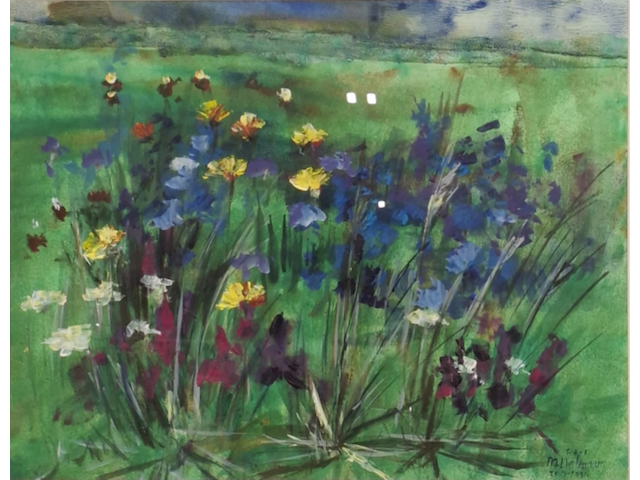 Aquarel, maya wildevuur (1944-2023), bloemenveld, 1991 - afbeelding 1 van  7
