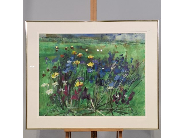 Aquarel, maya wildevuur (1944-2023), bloemenveld, 1991 - afbeelding 2 van  7