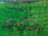 Aquarel, maya wildevuur (1944-2023), bloemenveld, 1991 - afbeelding 1 van  9