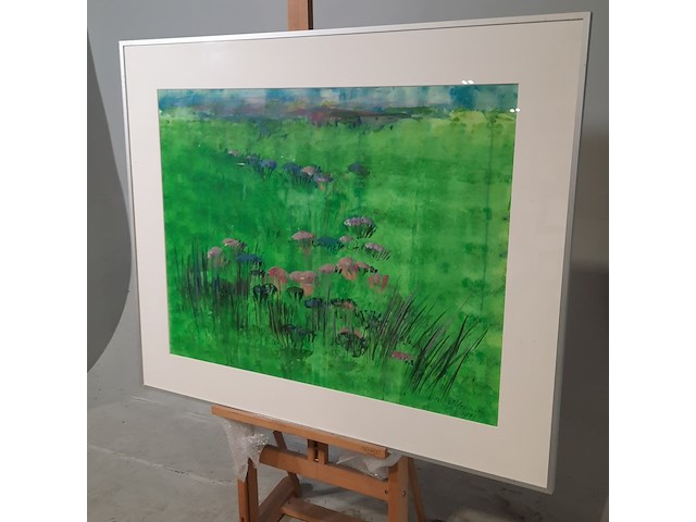 Aquarel, maya wildevuur (1944-2023), bloemenveld, 1991 - afbeelding 4 van  9