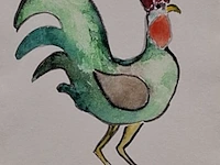 Aquarel maya wildevuur (1944-2023), groene haan, bouwjaar 2009 - afbeelding 1 van  10