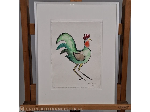 Aquarel maya wildevuur (1944-2023), groene haan, bouwjaar 2009 - afbeelding 3 van  10