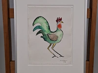 Aquarel maya wildevuur (1944-2023), groene haan, bouwjaar 2009 - afbeelding 3 van  10