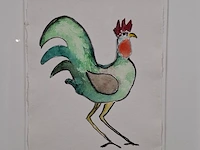 Aquarel maya wildevuur (1944-2023), groene haan, bouwjaar 2009 - afbeelding 4 van  10