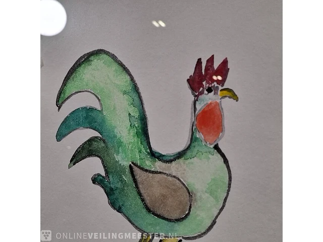 Aquarel maya wildevuur (1944-2023), groene haan, bouwjaar 2009 - afbeelding 5 van  10