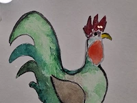 Aquarel maya wildevuur (1944-2023), groene haan, bouwjaar 2009 - afbeelding 5 van  10