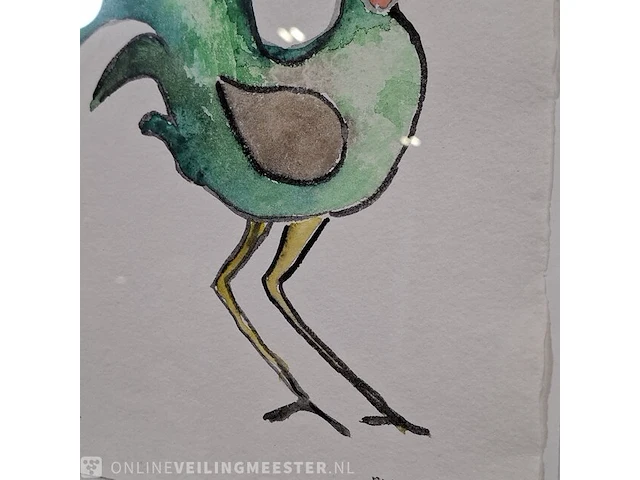 Aquarel maya wildevuur (1944-2023), groene haan, bouwjaar 2009 - afbeelding 6 van  10