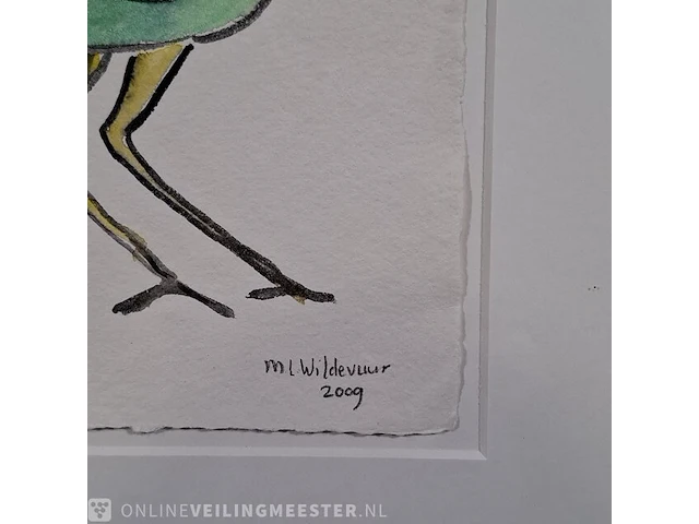 Aquarel maya wildevuur (1944-2023), groene haan, bouwjaar 2009 - afbeelding 7 van  10
