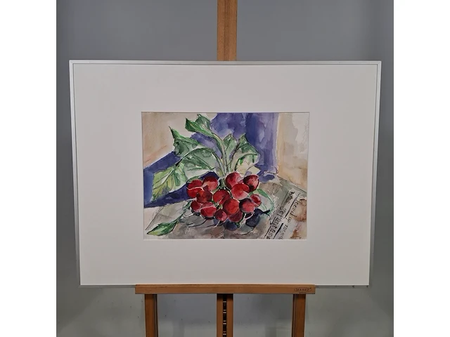 Aquarel, maya wildevuur, bos radijs op krant, 1996 - afbeelding 1 van  9