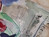 Aquarel, maya wildevuur, bos radijs op krant, 1996 - afbeelding 5 van  9