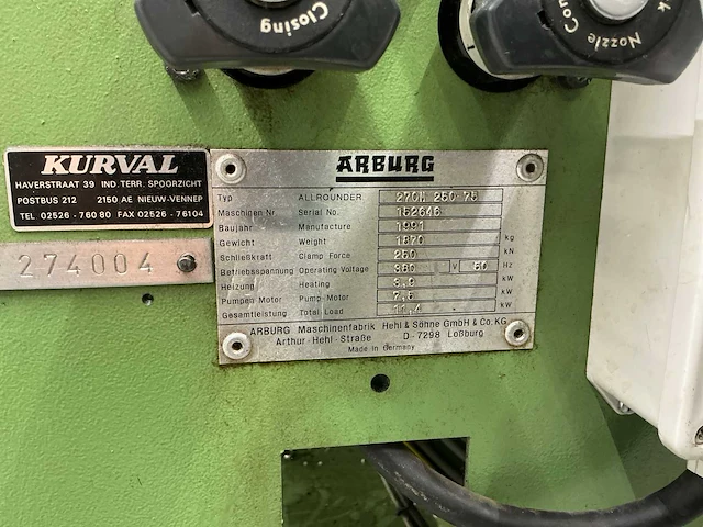 Arburg - 1991 - 270m allrounder 250-75 - spuitgietmachine - afbeelding 4 van  13