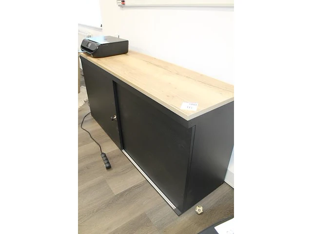 Archiefkast met 2 schuifdeuren en houten dekblad 160 x 45 x 75 cm. - afbeelding 2 van  2