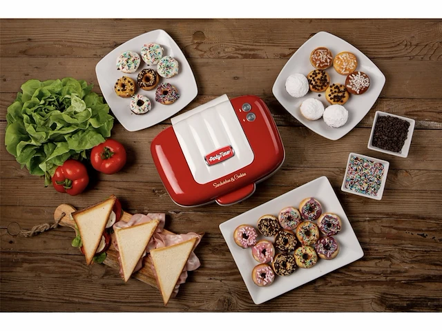 Ariete 1972/00 50's style tosti apparaat ook voor donuts & muffins 700w 3 verwisselbare platen rood - afbeelding 4 van  4