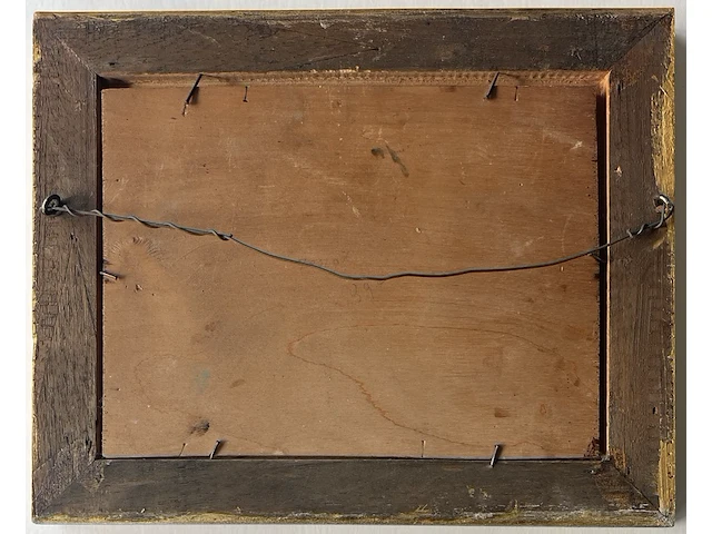 Aris knikker (1887 - 1962), olieverf op paneel, “aangemeerde bootjes op een ven”. te dateren circa 1930, gesigneerd links onder. - afbeelding 4 van  4