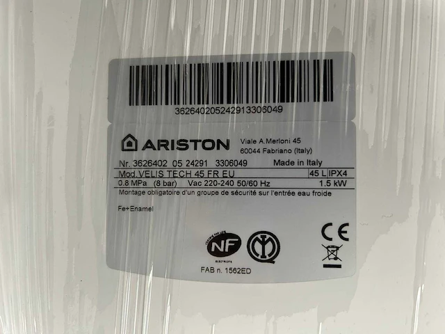 Ariston - velis tech - 45l elektrische boiler 1500w - afbeelding 9 van  9