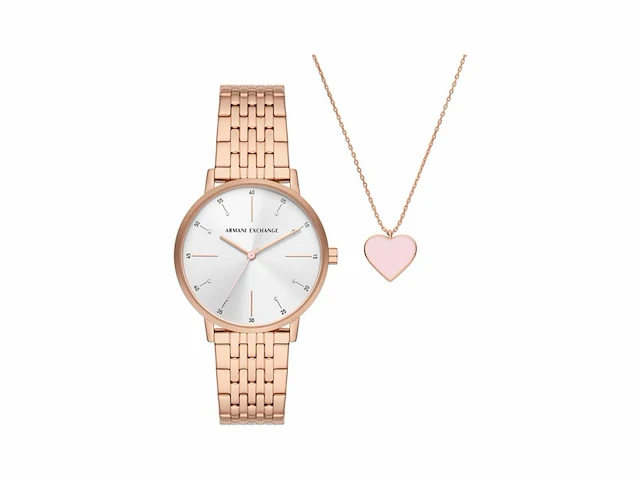 Armani exchange dames horloge geschenkset met ketting 36 mm rosekleurig - afbeelding 1 van  4