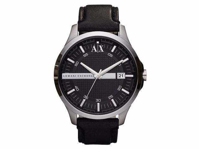 Armani exchange hampton heren horloge ax2101 zwart leren met drie wijzers en datum - afbeelding 1 van  2