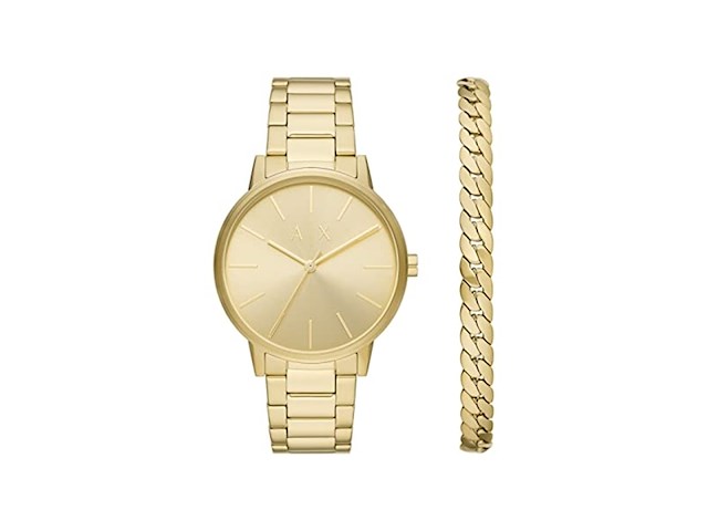 Armani exchange horloge voor heren quartz three hand movement 42 mm gouden roestvrij stalen kast met een roestvrij stalen band - afbeelding 1 van  5